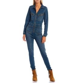 Free People Lennox Zipper Front Stretch Point Collar Long Sleeve Overall Denim Jumpsuit Dillardx27s at Dillards